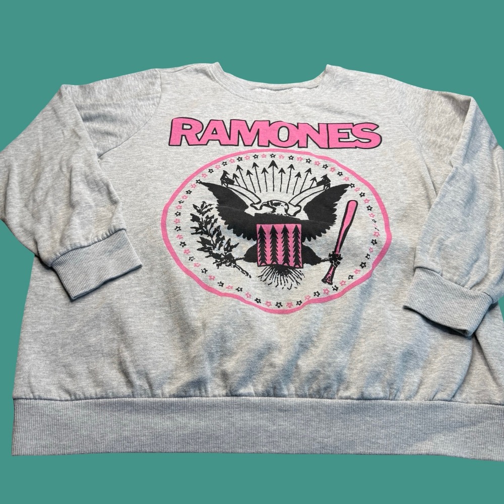 Ramones Womens Sweatshirt 1X Gray Pink Presidential Seal Logo Punk Rock Band